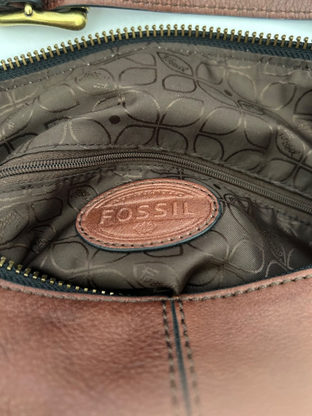 Fossil Maddox Leather Hobo Shoulder Bucket Bag Chocolate Brown - Picture 9 of 15
